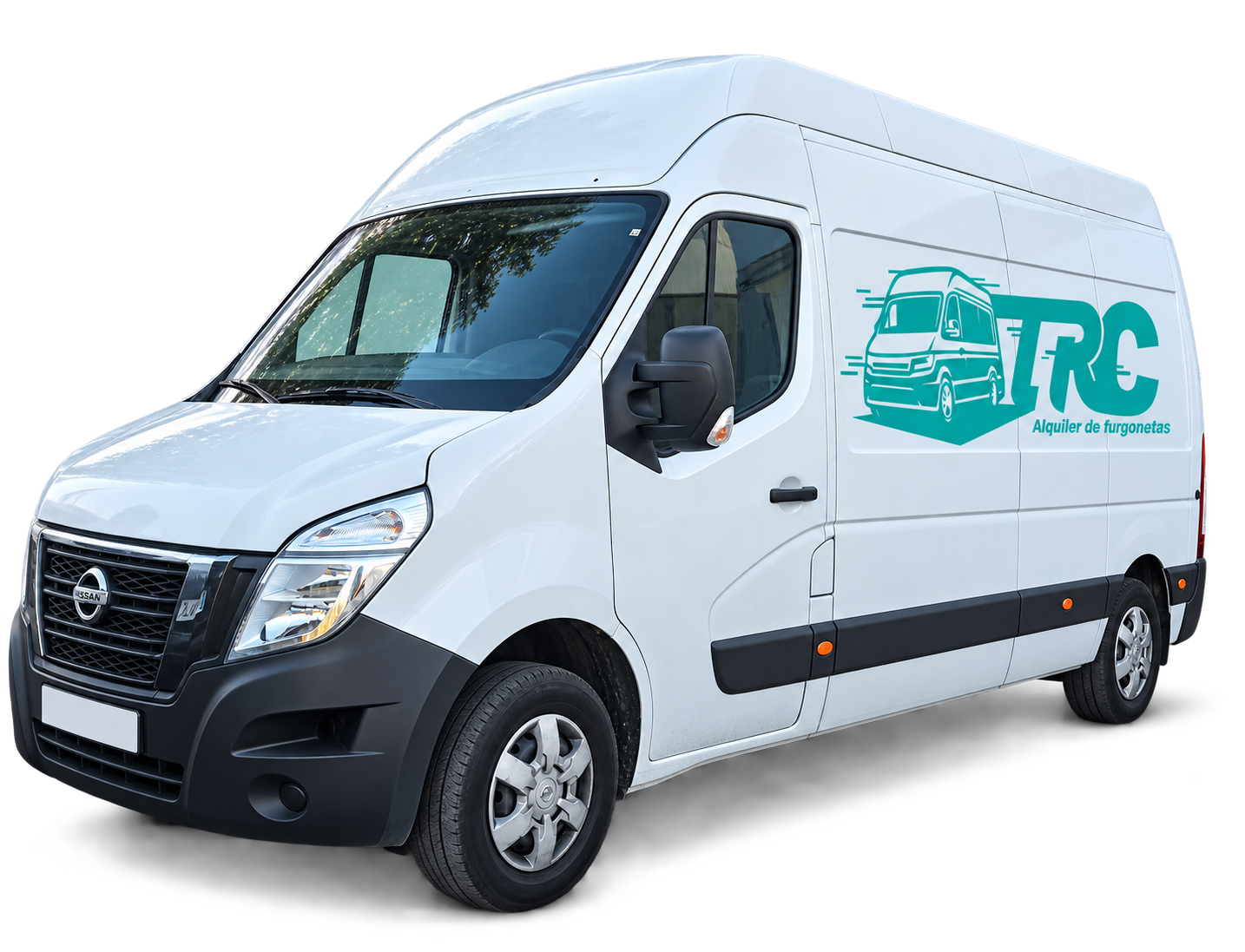 Furgoneta Nissan de TRC, vista frontal y lateral