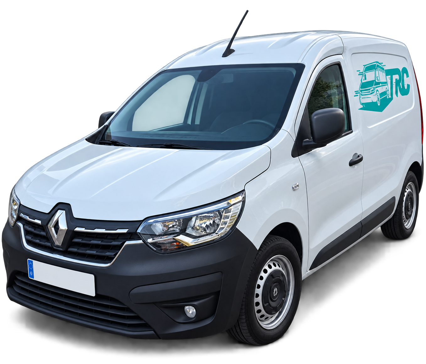 Furgoneta Renault de TRC, vista frontal y lateral